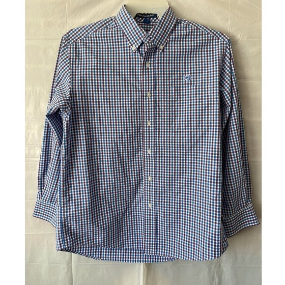 Coastal Provisions Shirt Men M Blue Purple‎ Checkered Classic Preppy Resort Work - Picture 1 of 9